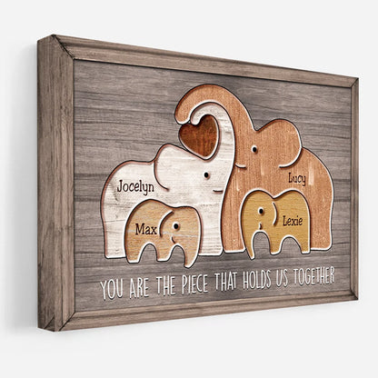 "You Are The Piece That Holds Us Together" Custom Elephant Canvas / Poster - Personalized Mom Gift From Kids
