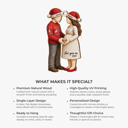 See You In 2027 Personalized Wooden Ornament - Custom Christmas Pregnancy Gift for Expecting Parents