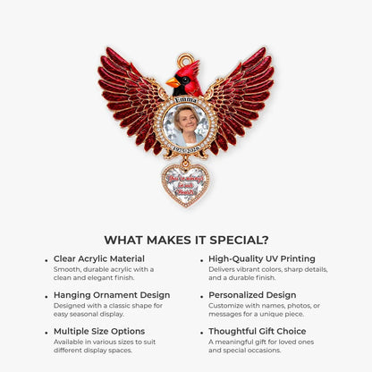 "You're Always In Our Hearts" Personalized Cardinal Angel Wings Memorial Acrylic Ornament - Keepsake Gift  for Family