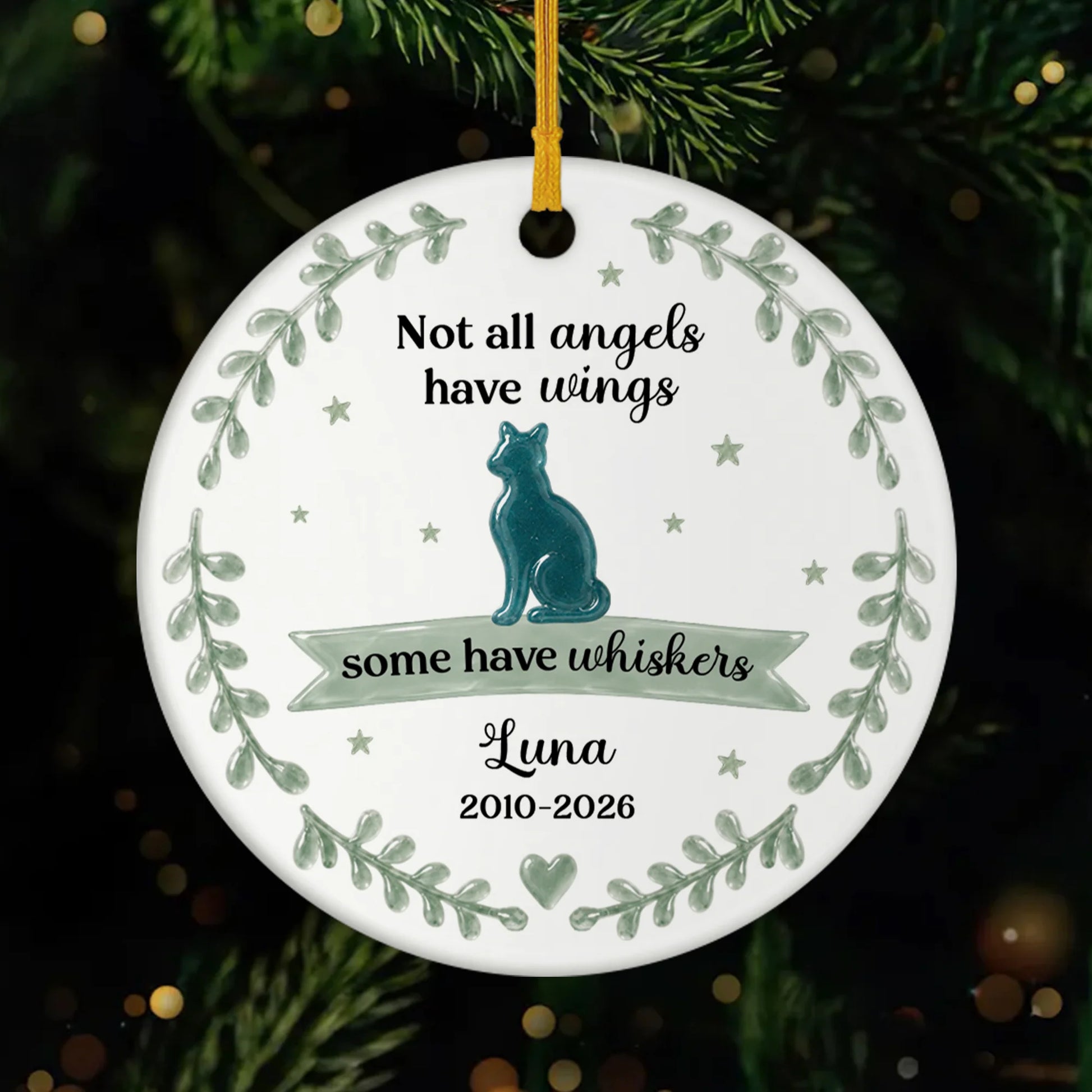 "Not All Angels Have Wings" Personalized Pet Memorial Ceramic Ornament - Custom Remembrance Keepsake