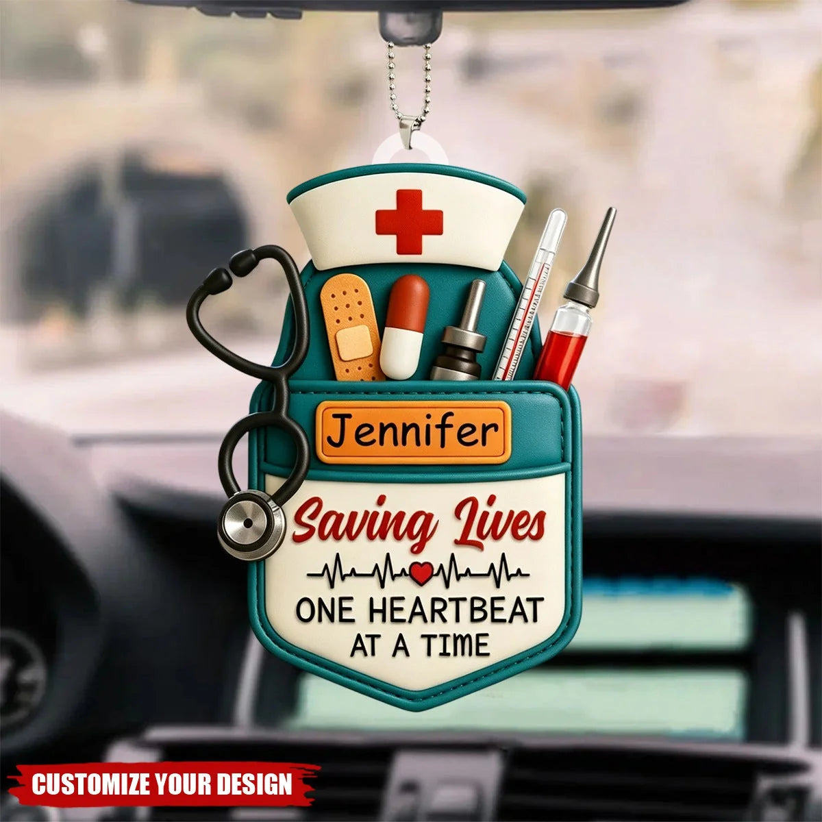Saving Lives One Heartbeat At A Time - Personalized Nurse Car Ornament Keepsake