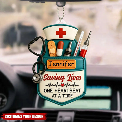 Saving Lives One Heartbeat At A Time - Personalized Nurse Car Ornament Keepsake