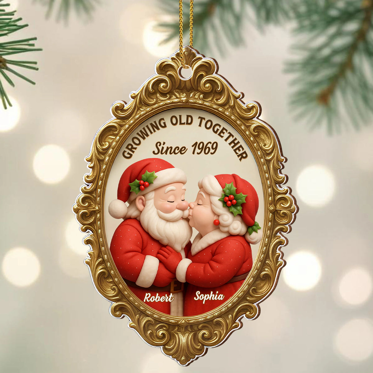 "Growing Old Together Since" Personalized Wood Ornament - Christmas Holiday Keepsake Gift for Couples