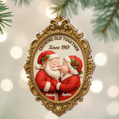 "Growing Old Together Since" Personalized Wood Ornament - Christmas Holiday Keepsake Gift for Couples