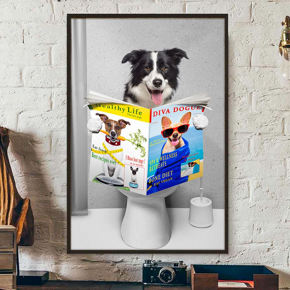 PRINTS10 Custom Photo Dog Read Newspaper In Toilet Poster N304 890210 Poster / 12 x 18