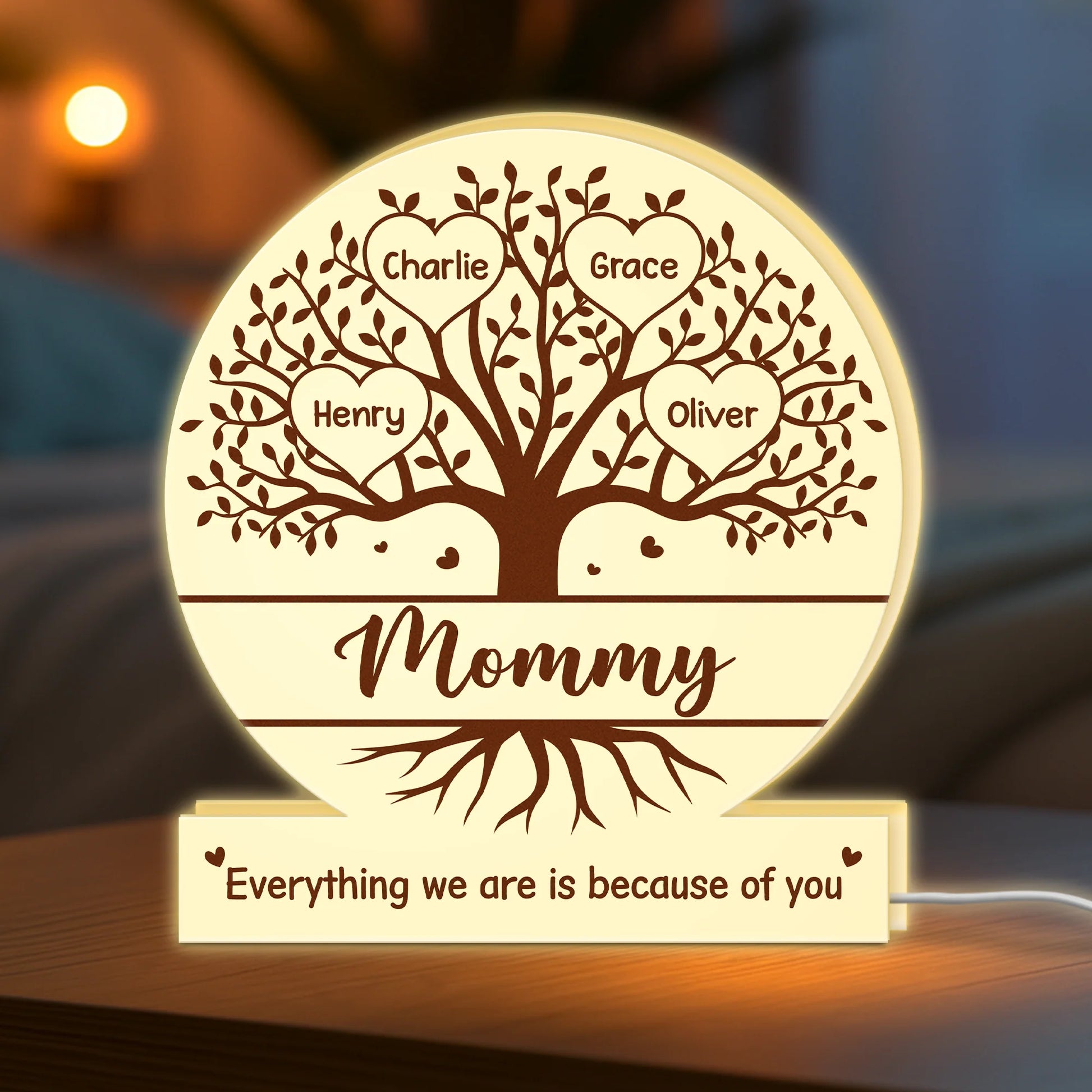 Everything We Are Because of You - Personalized Family Tree Acrylic Light Box for Grandma
