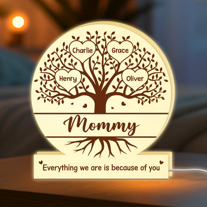 Everything We Are Because of You - Personalized Family Tree Acrylic Light Box for Grandma