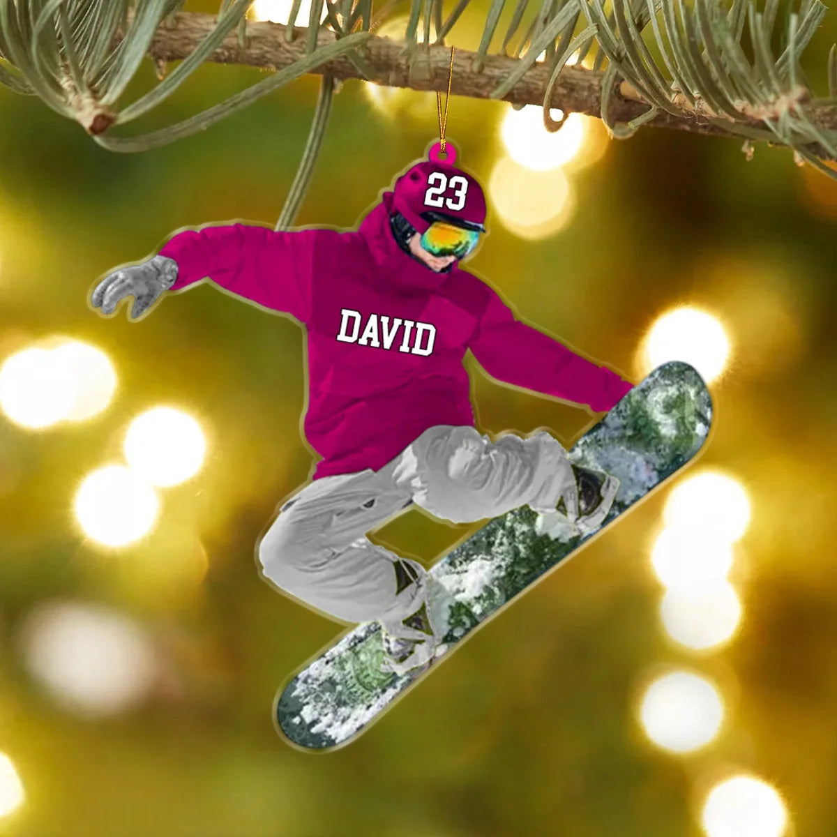 Snowboarder Jump Personalized Acrylic Ornament - Custom Snowboarding Holiday Keepsake Gift