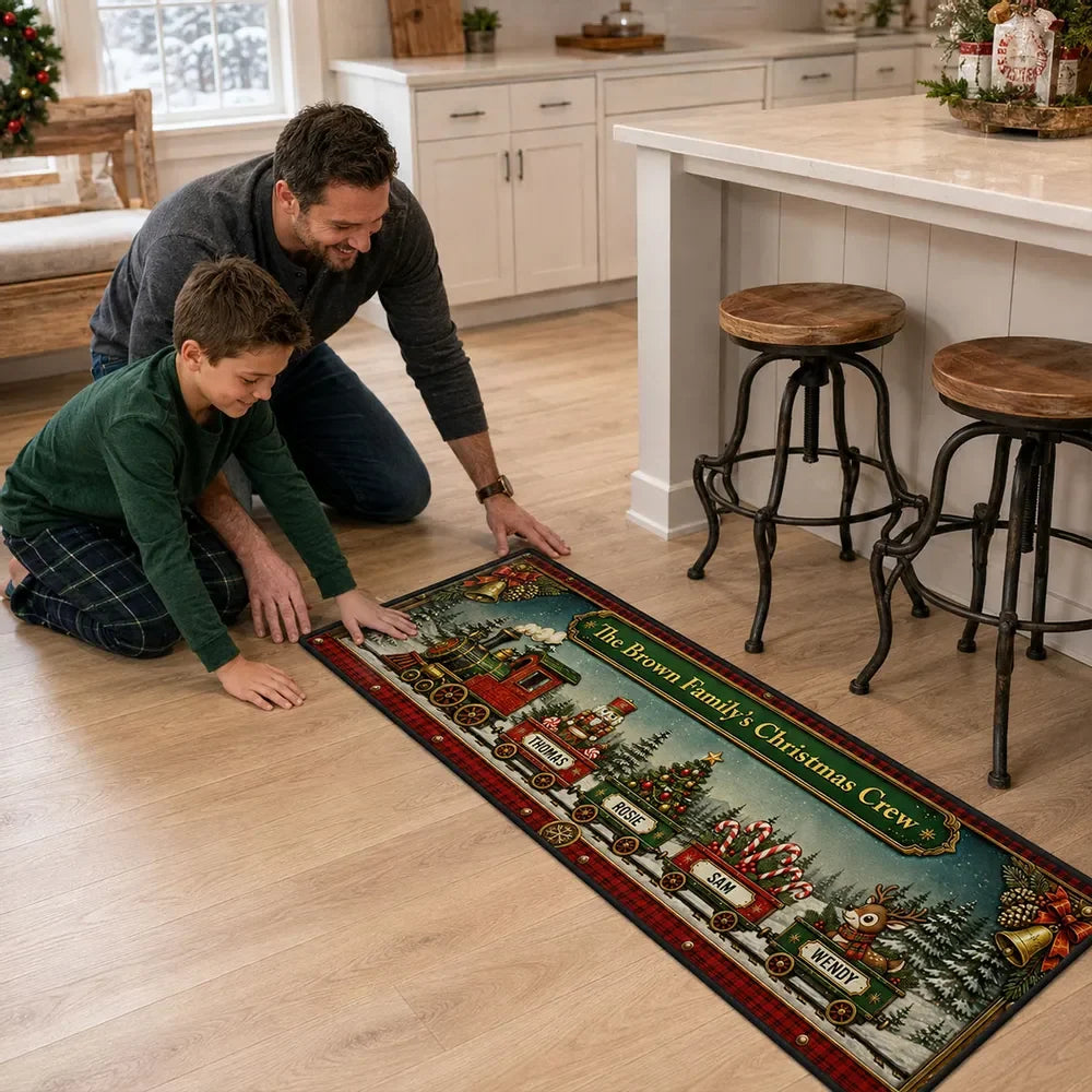 Christmas Crew Personalized Runner Rug - Custom Holiday Decor for Family