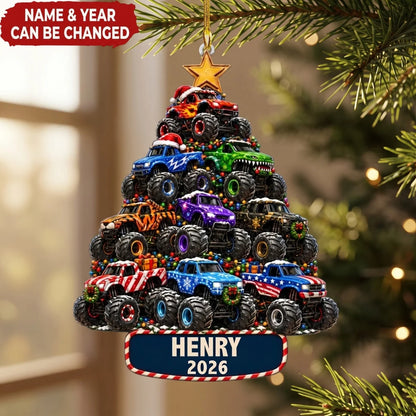 Monster Truck Tree Personalized Wooden Ornament - Christmas Keepsake Gift for Kids