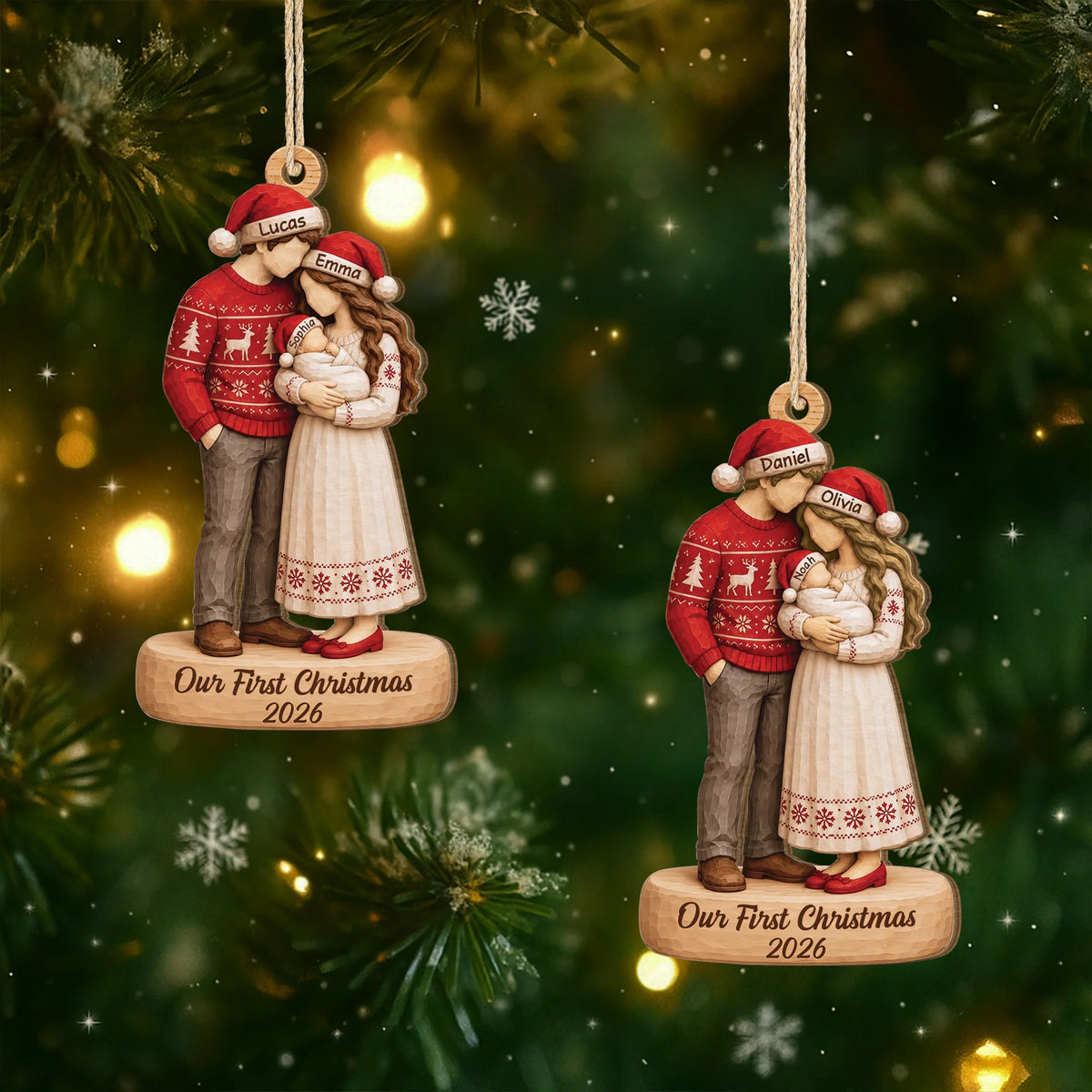 Our First Christmas Personalized Family Wooden Ornament - New Mom Dad Baby Keepsake