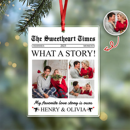 "The Sweetheart Times" Personalized Acrylic Ornament - Custom Couple Photo Christmas Keepsake