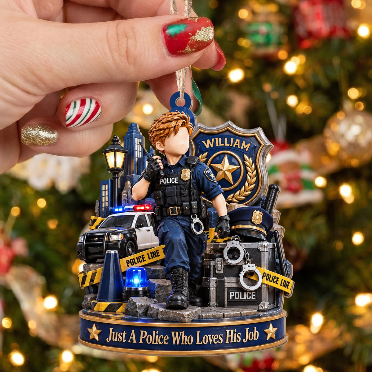 "Just A Police Who Loves His Job" Personalized Wood Ornament - Custom Christmas Gifts for Police Officers