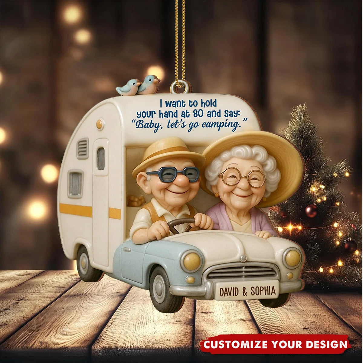 Hold Your Hand At 80 Personalized Wooden Ornament - Camping Gift for Elderly Couples