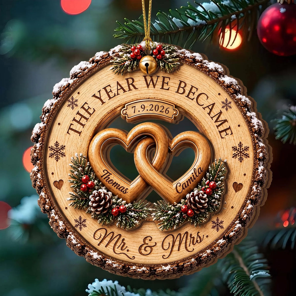 "The Year We Became Mr & Mrs" Personalized Wooden Ornament - Custom First Christmas Keepsake for Couples