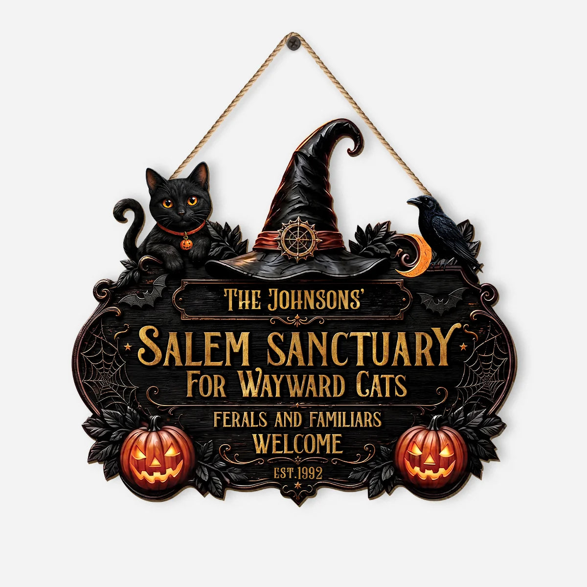 Salem Sanctuary For Wayward Cats Wood Sign - Personalized Halloween Family Decor
