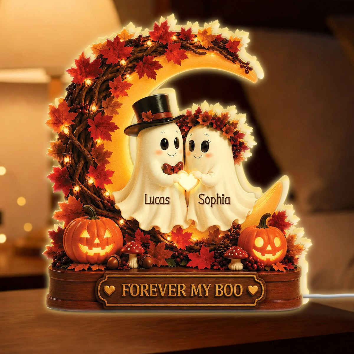 "Forever My Boo" Personalized Ghost Couple Light Box - Custom Halloween Anniversary Gift for Boyfriend & Girlfriend