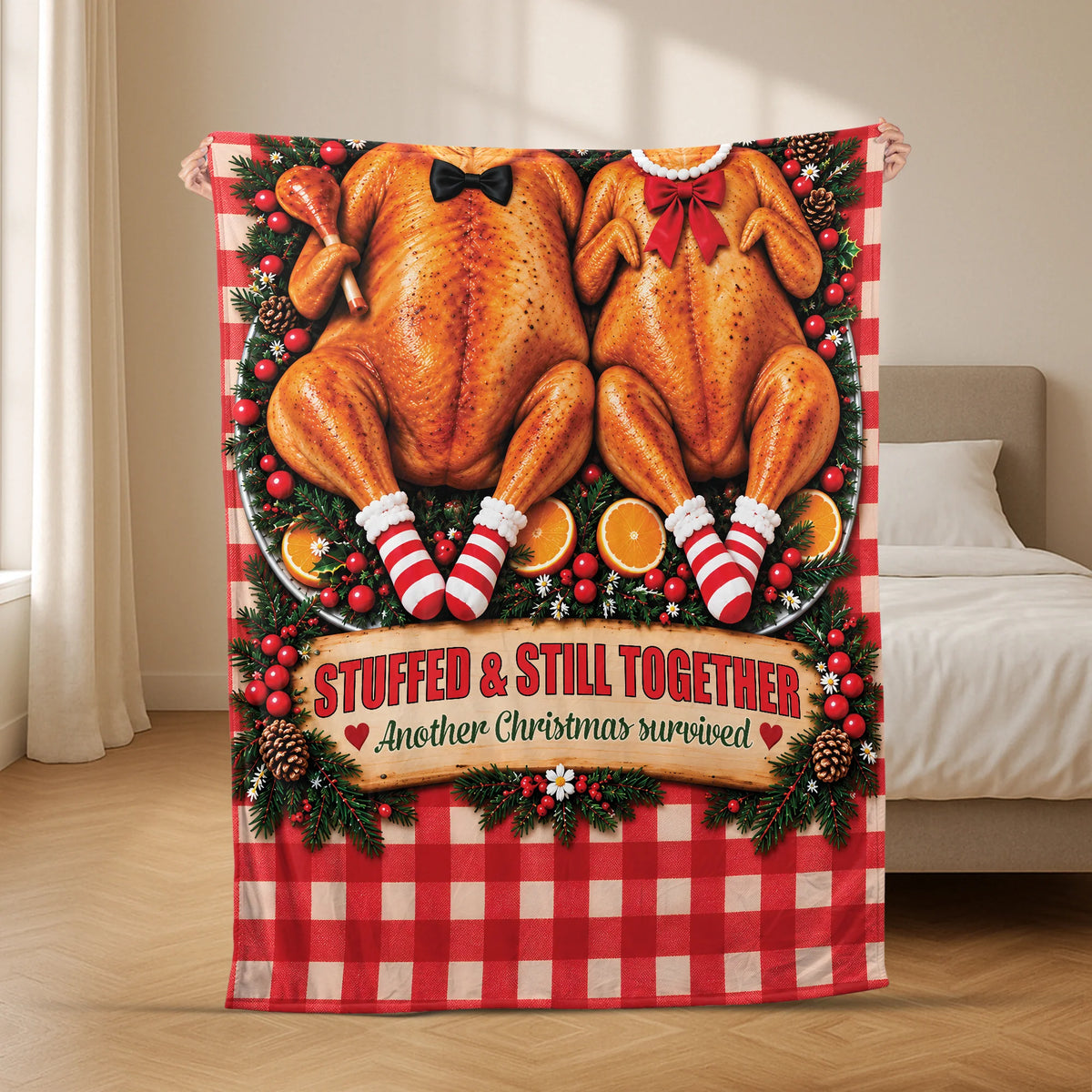 Stuffed & Still Together Funny Couple Blanket - Custom Christmas Gift for Husband Wife