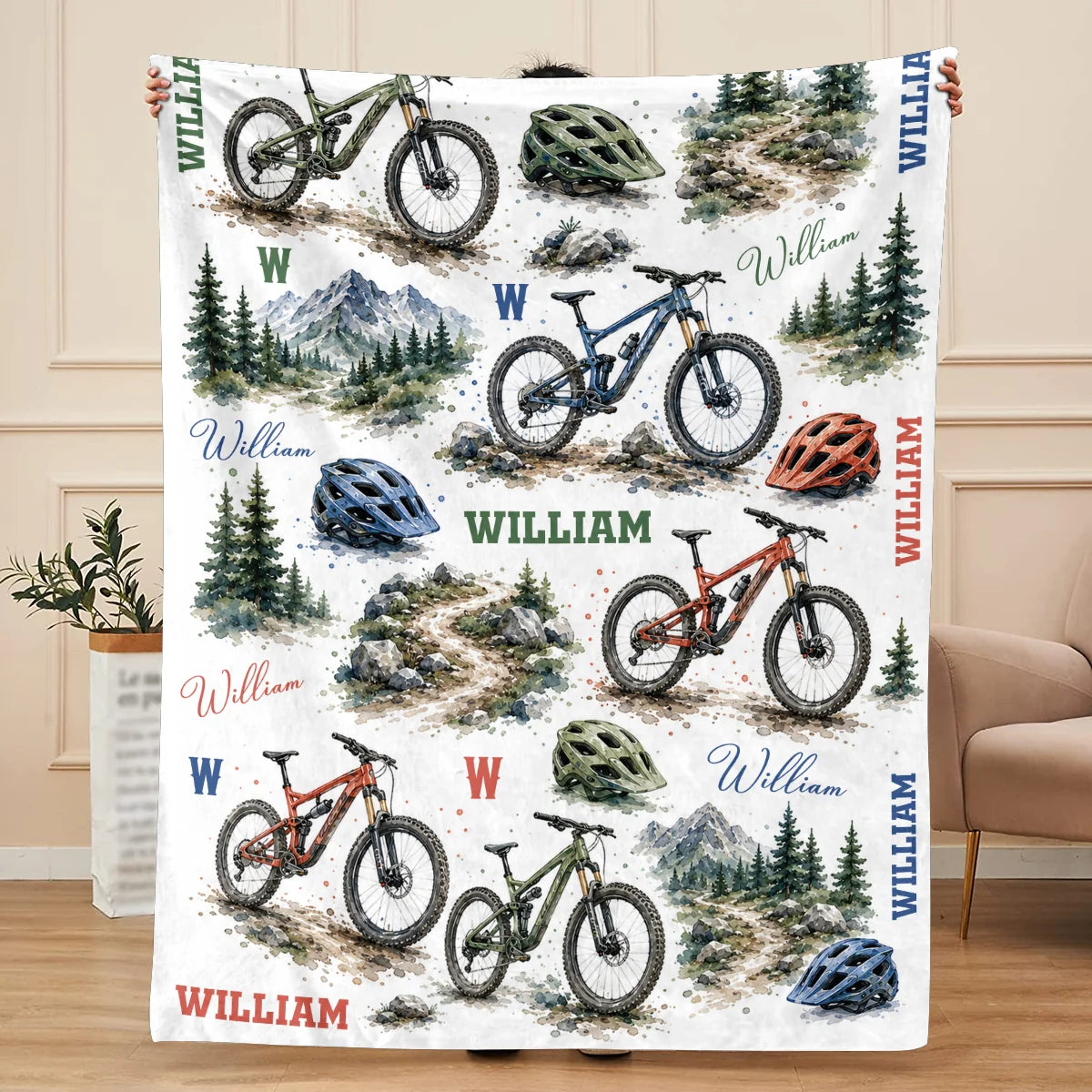 Personalized Mountain Bike Blanket - Custom Name MTB Throw Blanket for Kids