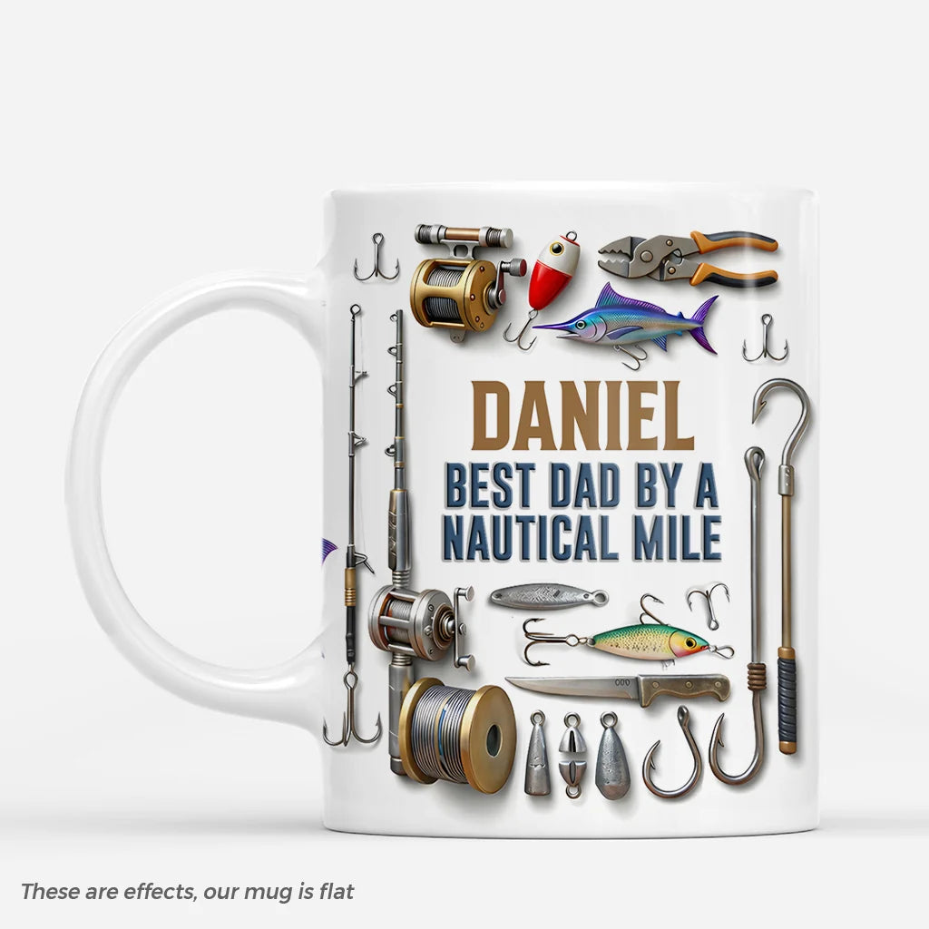 "Best Dad By A Nautical Mile" Personalized Fishing Mug - Custom Coffee Cup for Dad and Grandpa