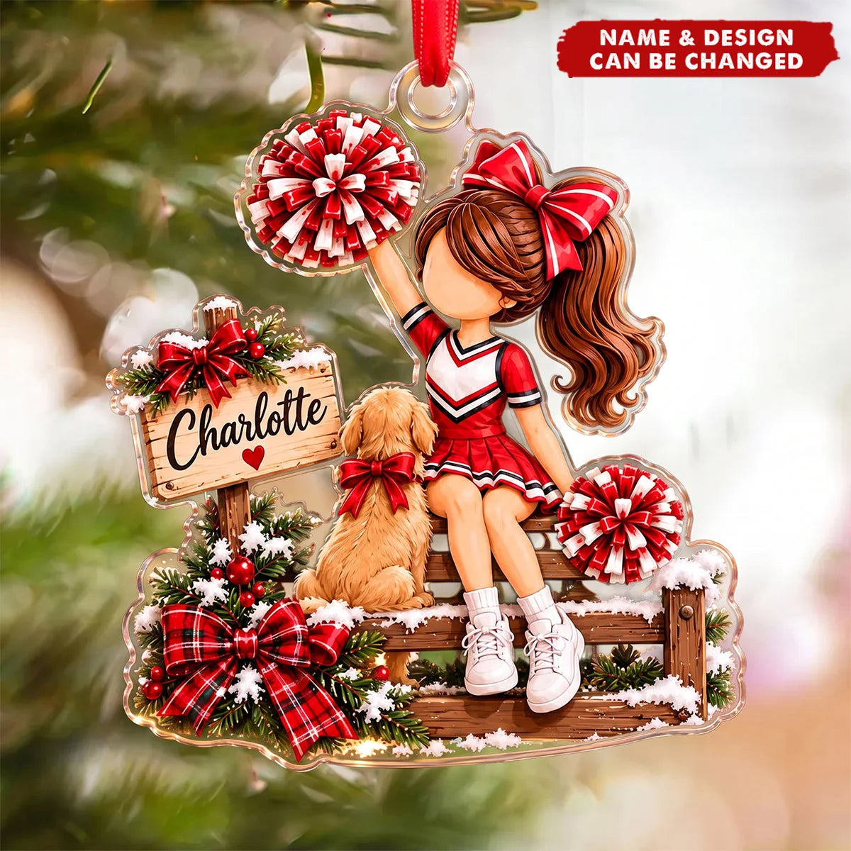 Custom Cheer Girl & Dog Acrylic Ornament - Personalized Christmas Gift for Cheerleaders