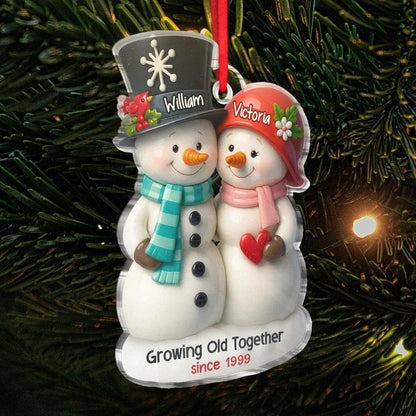 Growing Old Together Personalized Couple Snowman Acrylic Ornament - Custom Christmas Gift