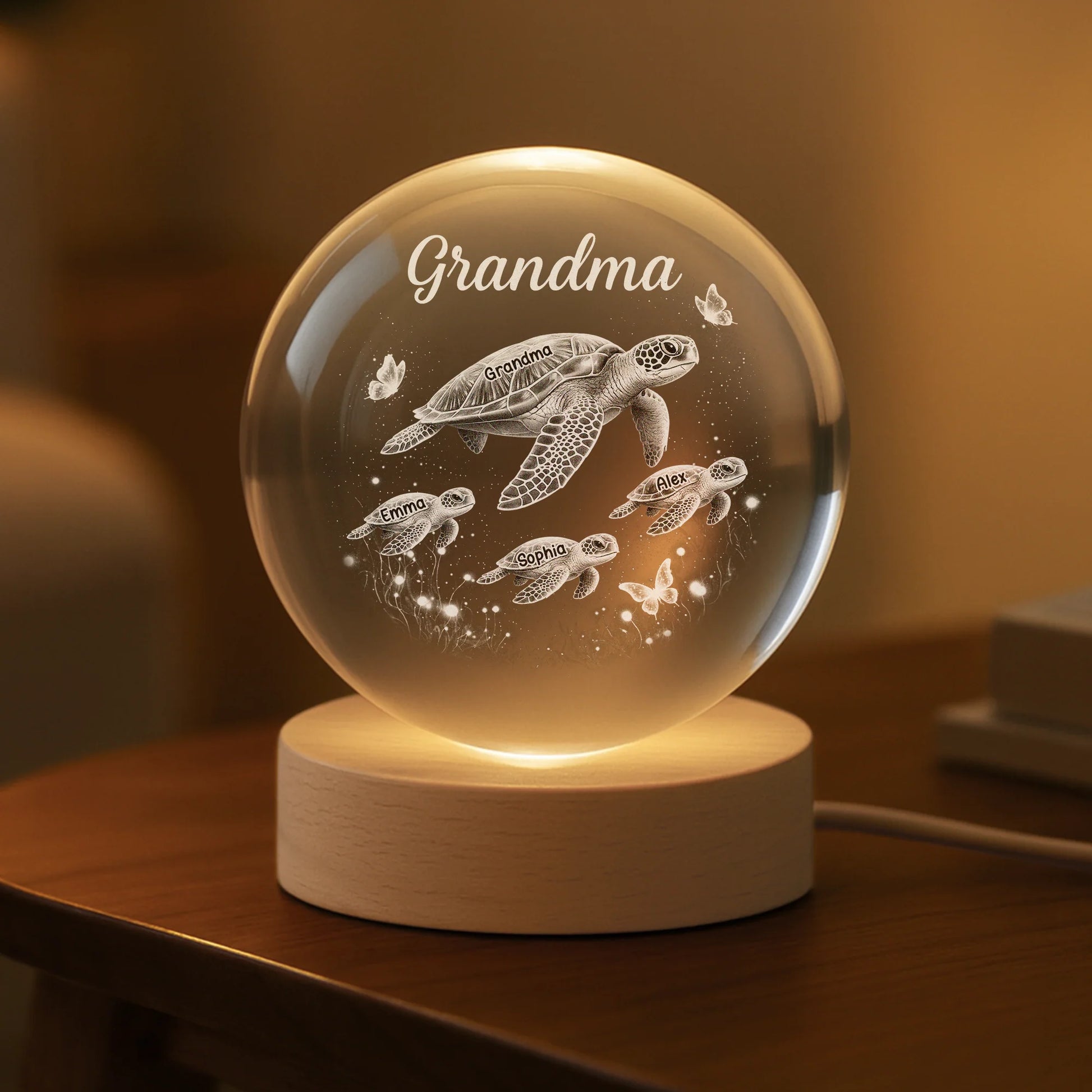 Custom Sea Turtle Crystal Ball Lamp - Personalized Grandpa & Grandma Gift