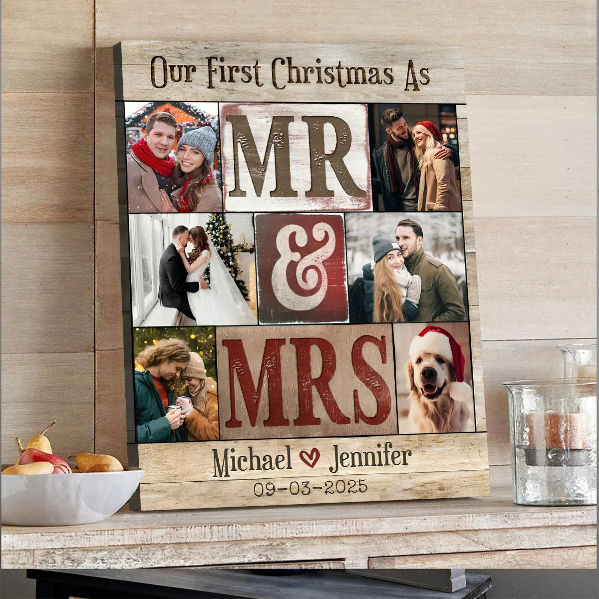 Our First Christmas As Mr & Mrs Personalized Canvas / Poster - Custom Photo Couple Gift