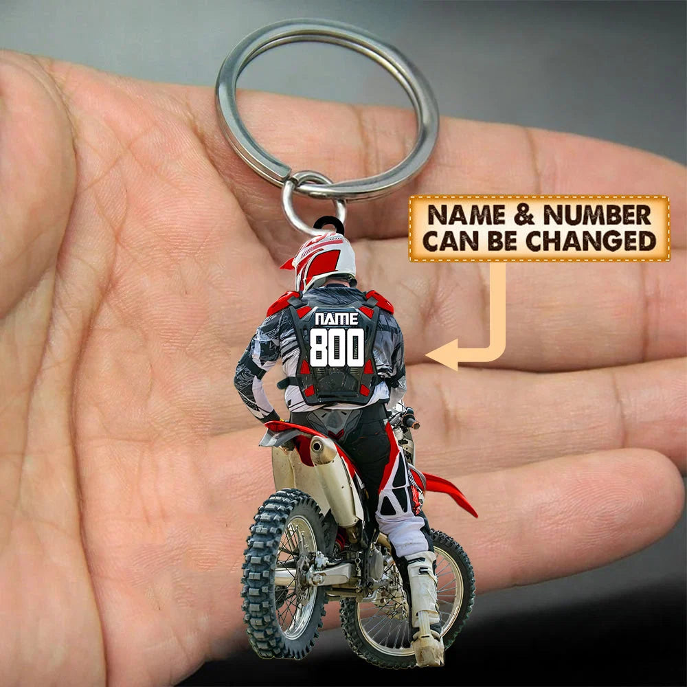 Personalized Dirt Bike Motocross Acrylic Keychain - Custom Name & Number Gift for Rider