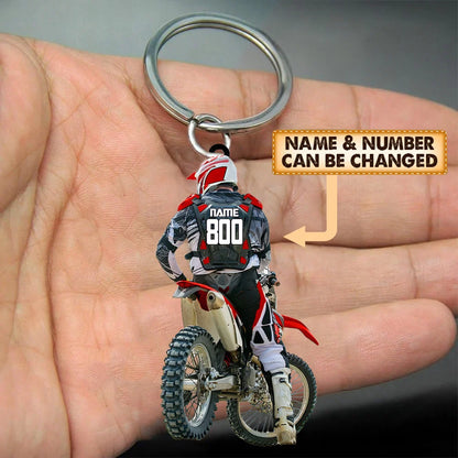 Personalized Dirt Bike Motocross Acrylic Keychain - Custom Name & Number Gift for Rider