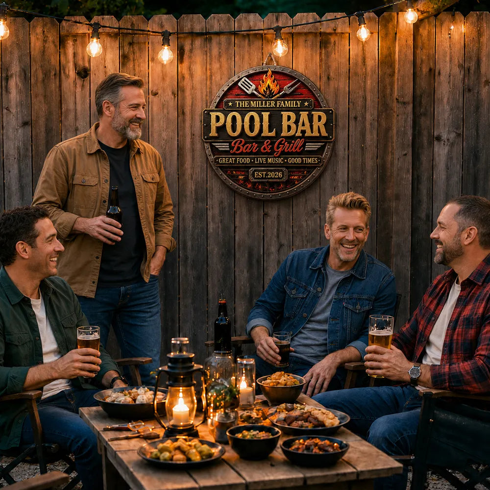 Patio Bar & Grill Personalized Wood Sign - Custom Backyard BBQ Sign Decor