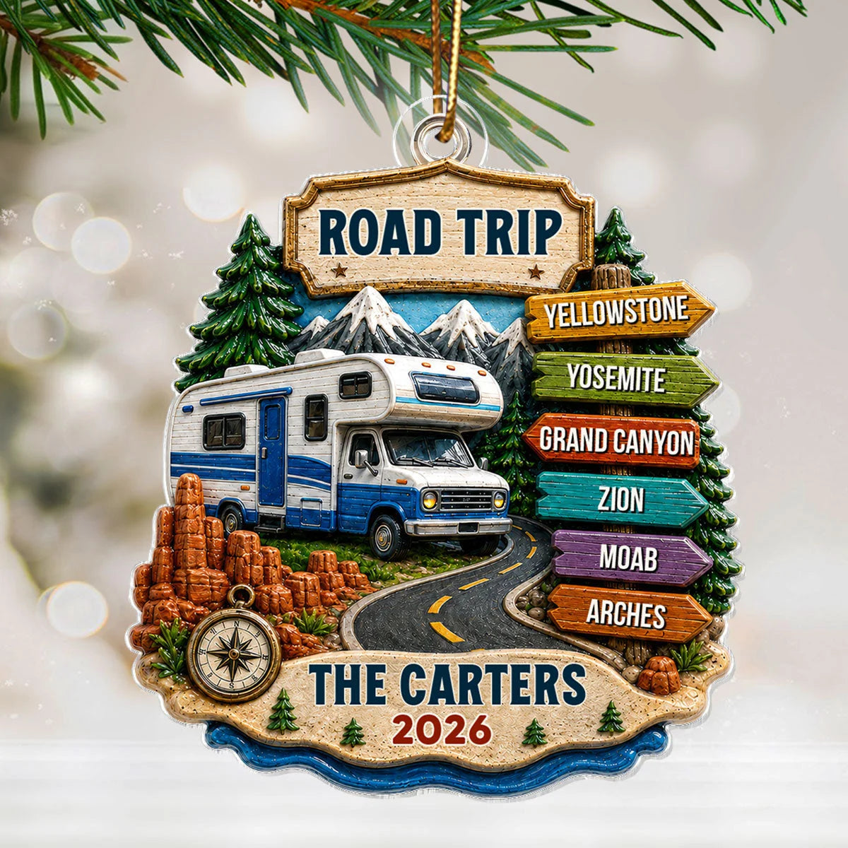Road Trip Adventure Personalized Acrylic Ornament - Custom Camping Travel Gift for Family