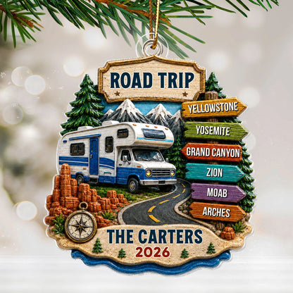 Road Trip Adventure Personalized Acrylic Ornament - Custom Camping Travel Gift for Family