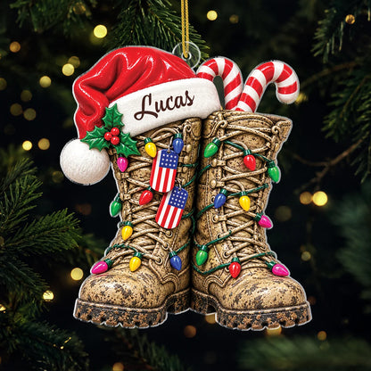 Personalized Military Boots Acrylic Ornament - Custom Veteran Christmas Gift with Name