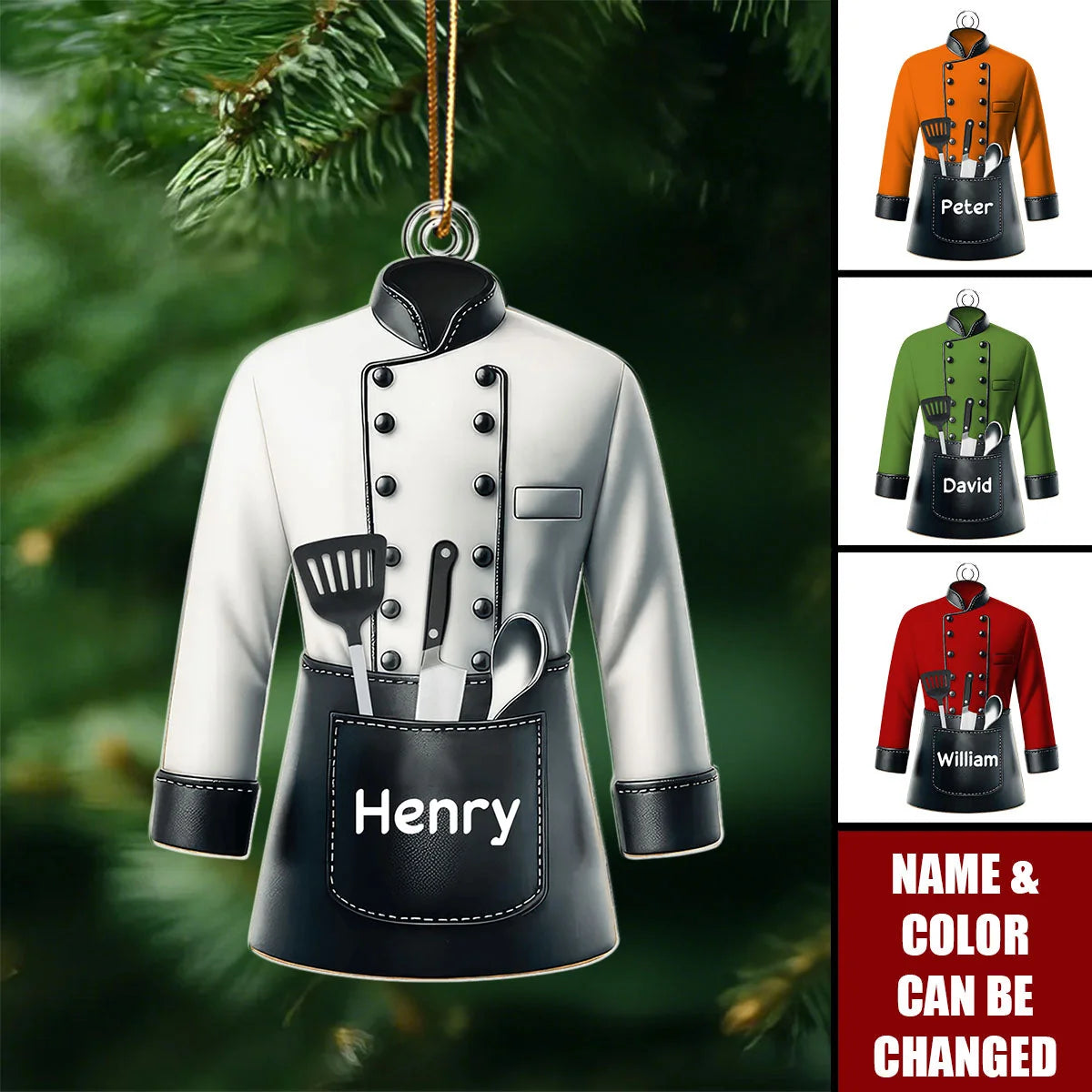 Personalized Chef Christmas Ornament - Custom Name Chef Coat Acrylic Keepsake for Cooks and Bakers