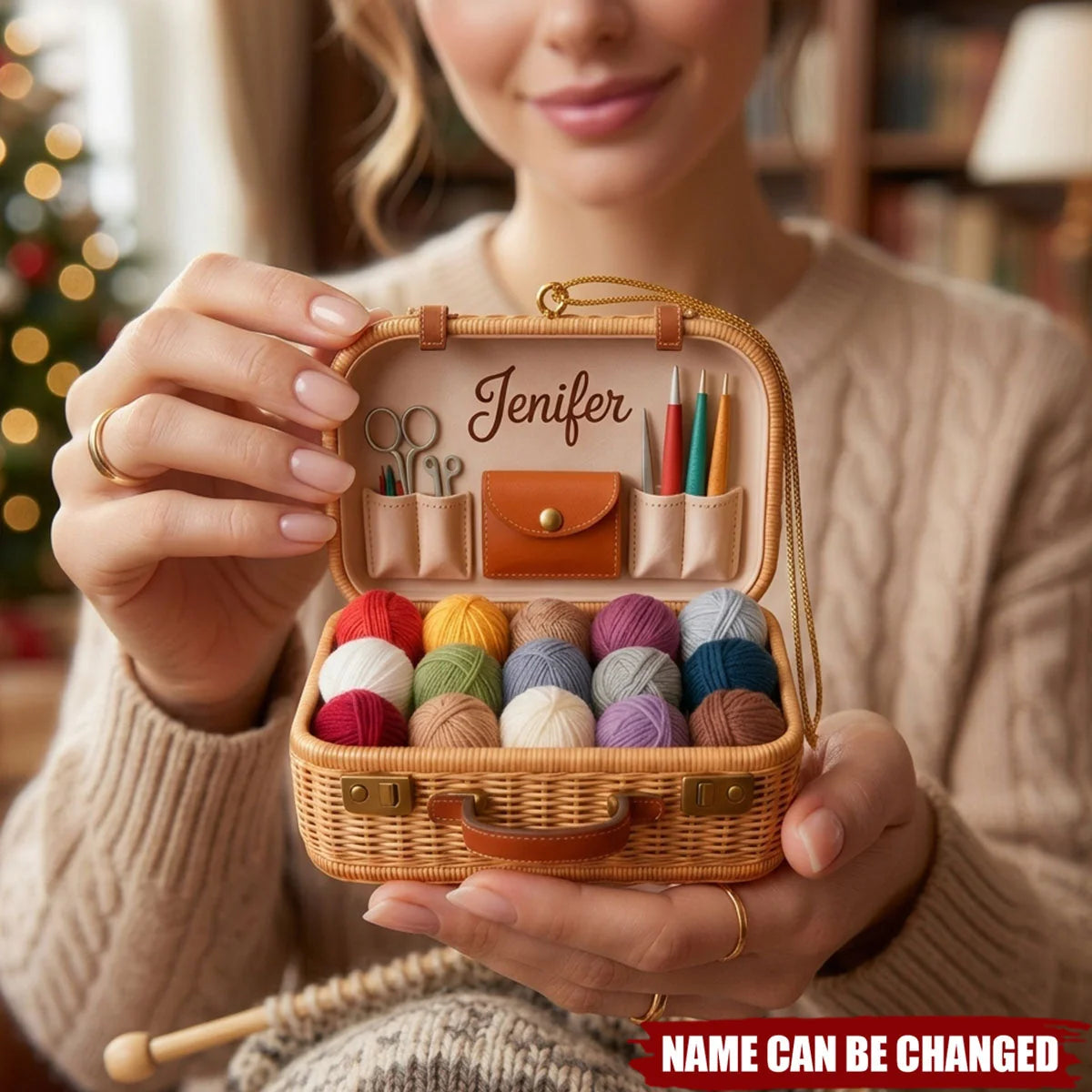 Personalized Knitting Basket Acrylic Ornament - Custom Yarn & Crochet Lover Christmas Tree Keepsake Gift