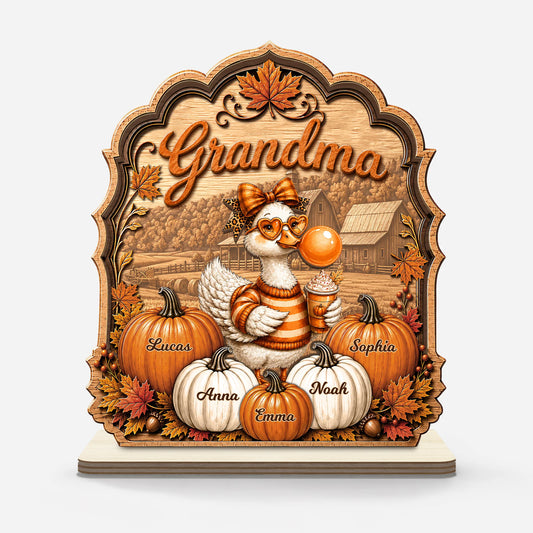 Fall Goose Grandma Wooden Plaque - Personalized Pumpkin Name Keepsake Gift