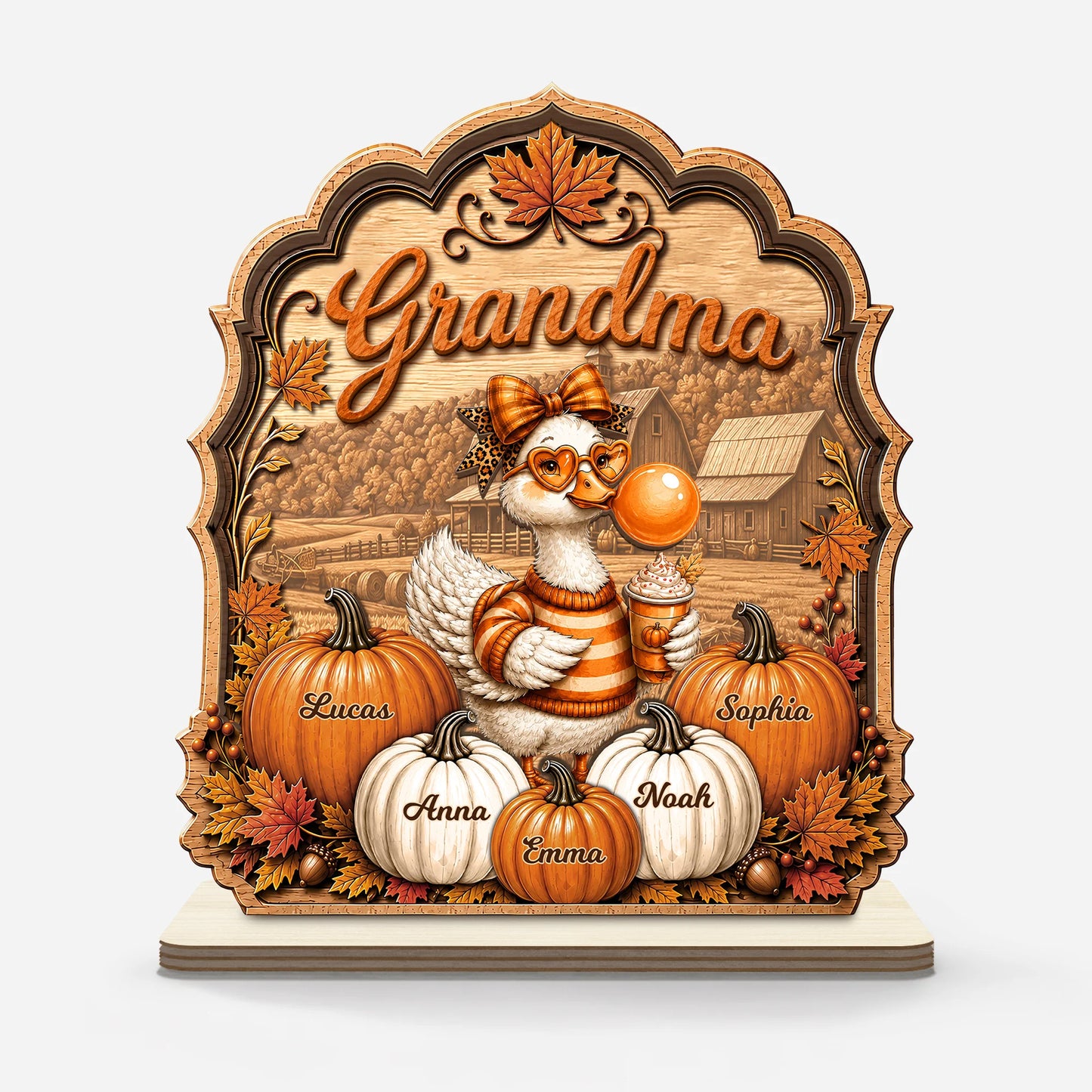 Fall Goose Grandma Wooden Plaque - Personalized Pumpkin Name Keepsake Gift