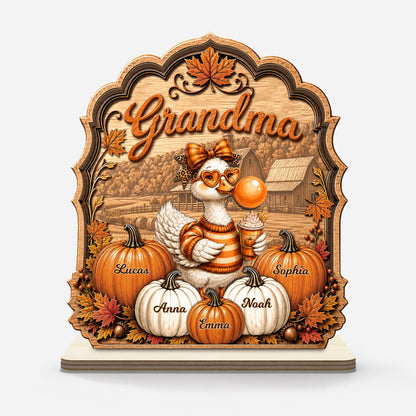 Fall Goose Grandma Wooden Plaque - Personalized Pumpkin Name Keepsake Gift