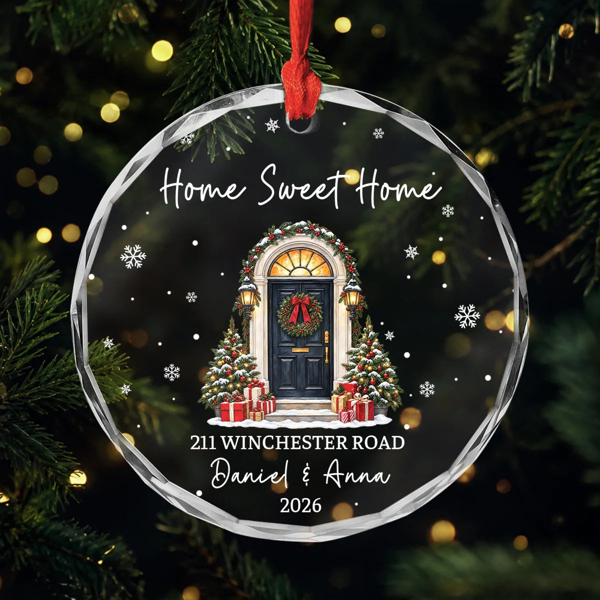 Personalized First Christmas At Our New Home Glass Ornament - Custom New Home Owner Keepsake Gift