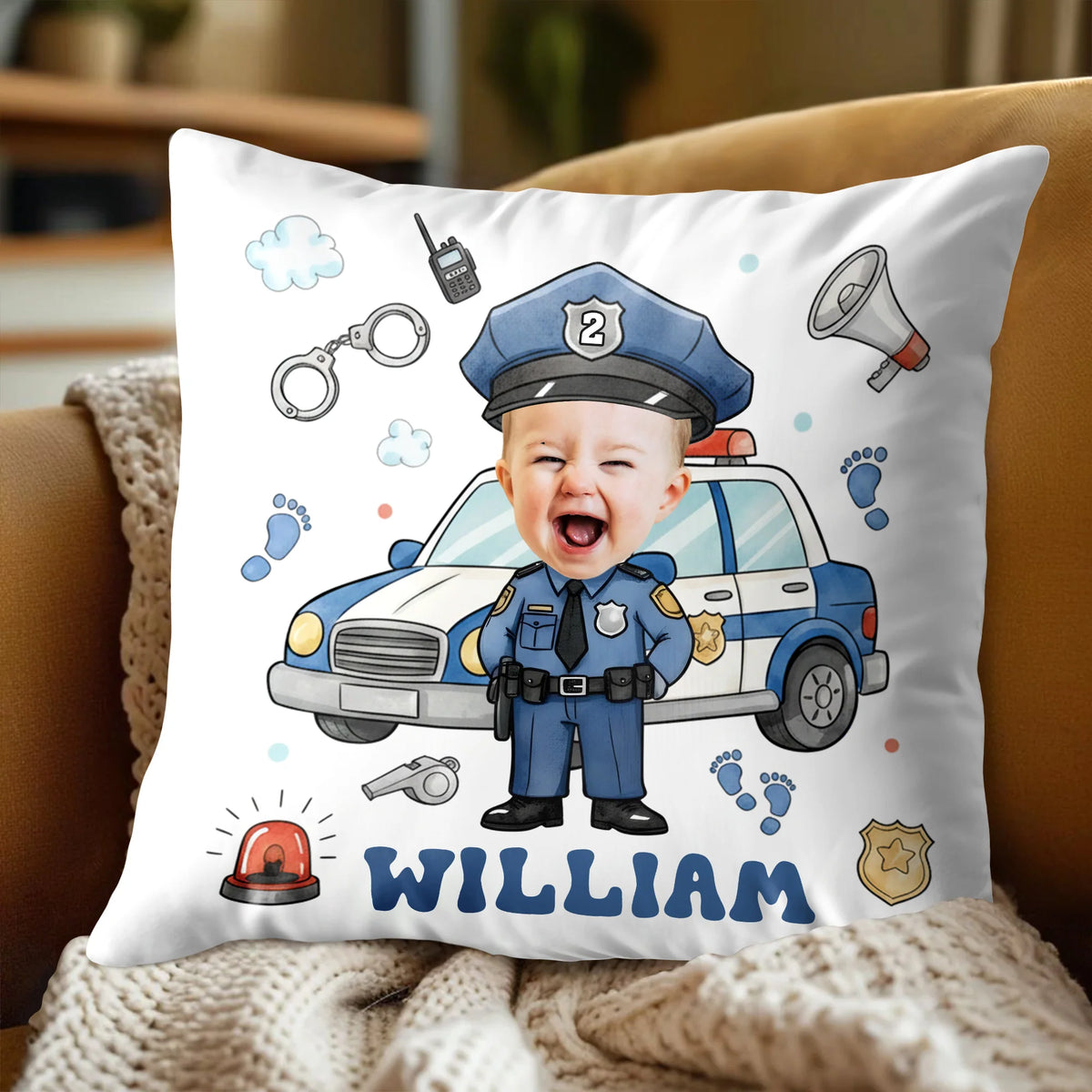 Celebrate Your Little Hero Personalized Kids Police Officer Photo Pillow - Custom Gift Decor