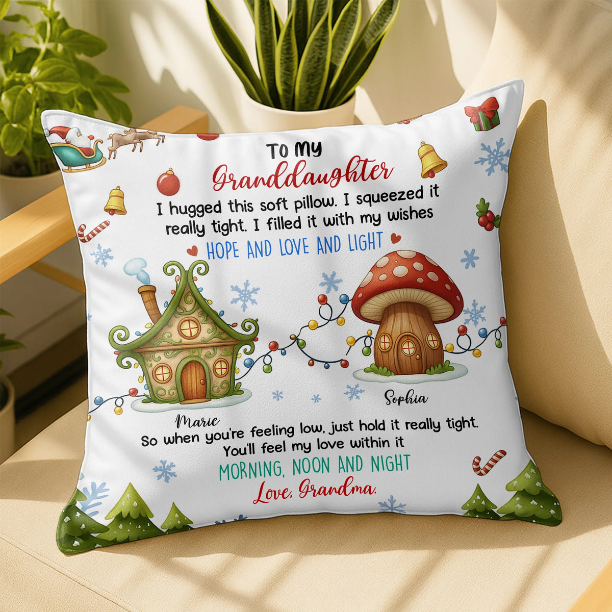 I Hugged This Soft Pillow With Christmas Lights and Gifts