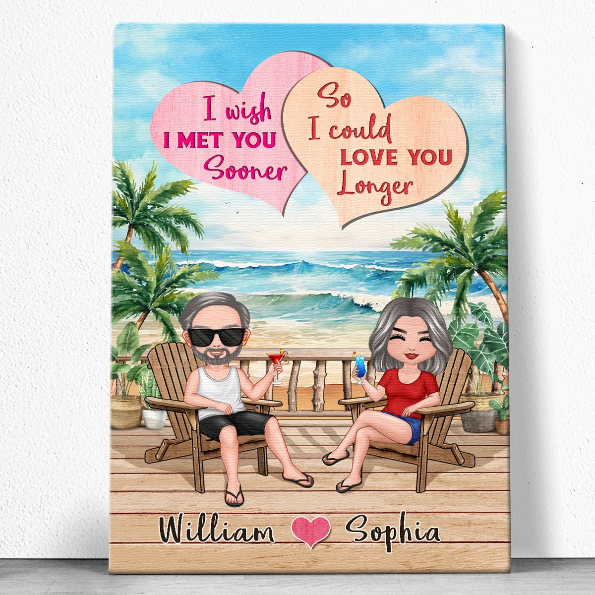 "I Wish I Met You Sooner" Personalized Couple Beach Canvas / Poster - Custom Wall Art Romantic Anniversary Gift