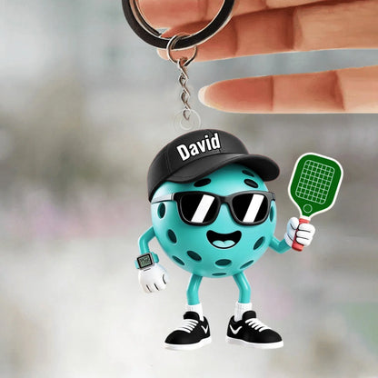 Personalized Pickleball Player Keychain - Custom Cartoon Pickleball Lover Bag Tag Gift