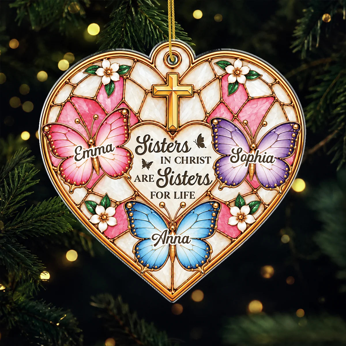 Sisters In Christ Are Sisters For Life Personalized Acrylic Ornament - Christmas Gift for Best Friends