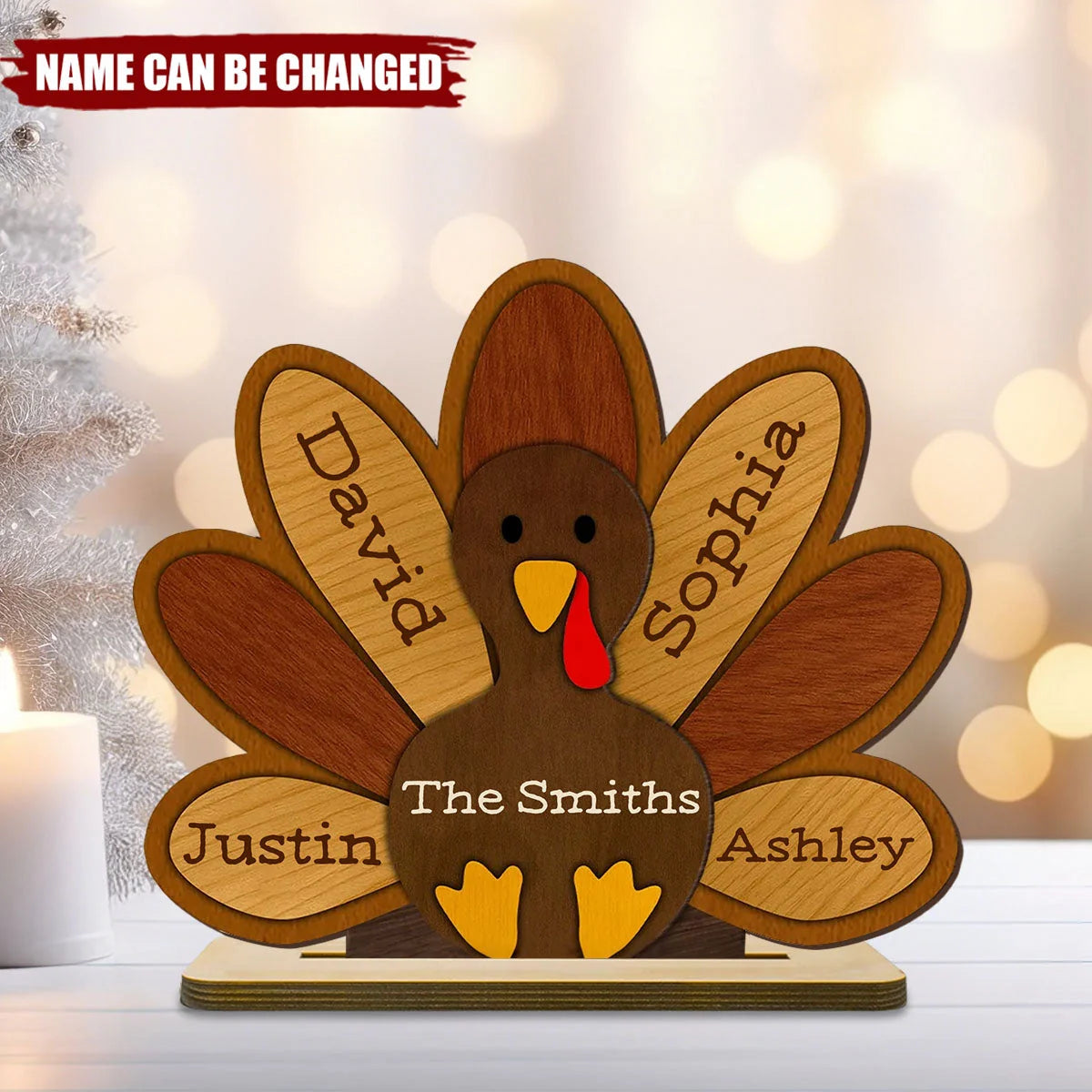 Personalized Thanksgiving Turkey Wooden Plaque - Custom Family Name Gift for Grandma