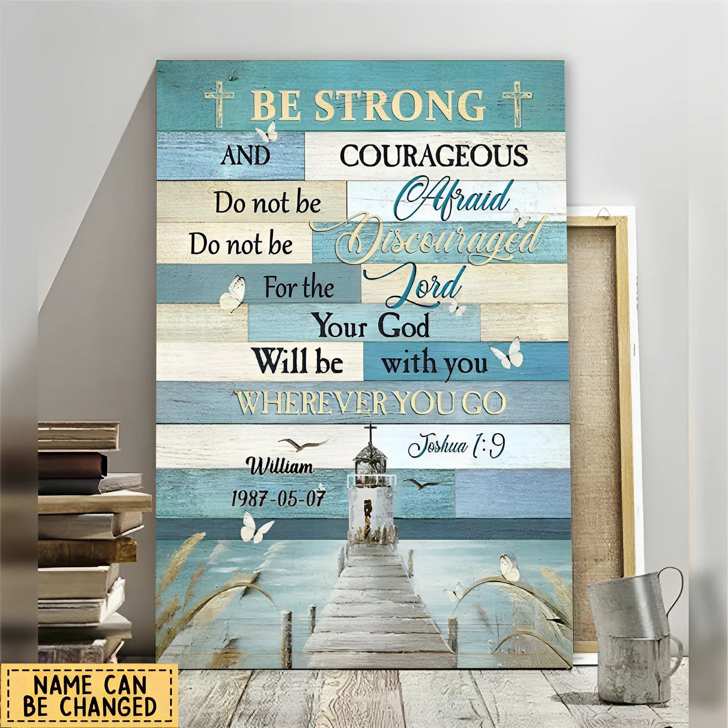 Custom Joshua 1:9 Scripture Canvas for Family with personalized design details for meaningful gifting