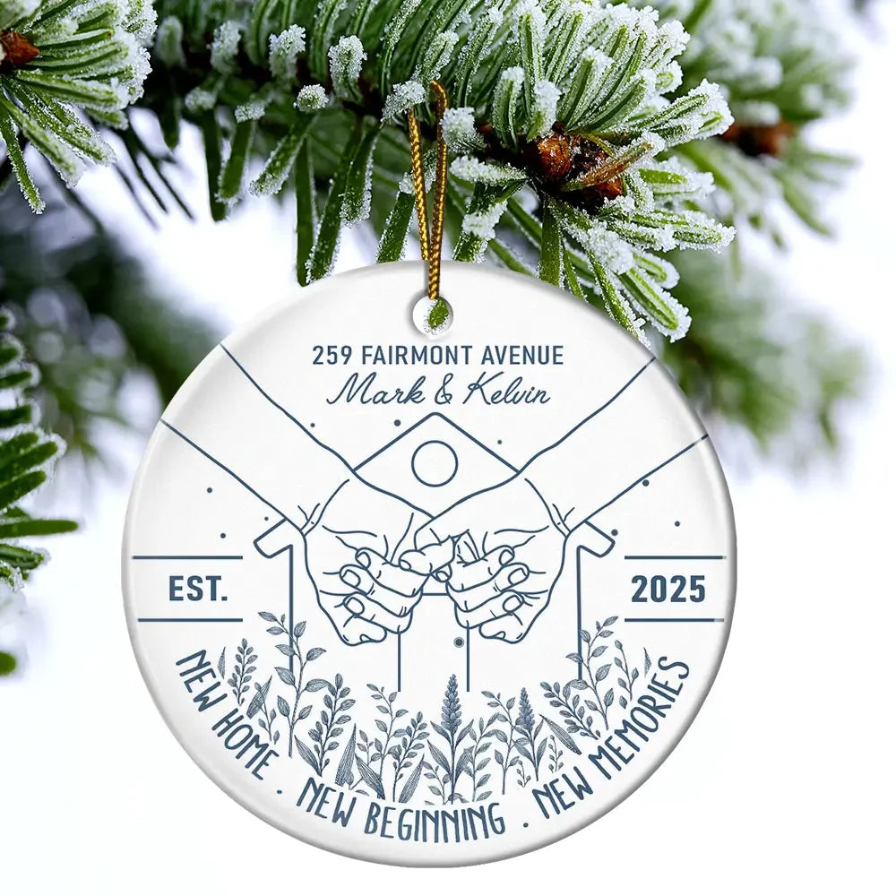 New Home New Beginning - Personalized Ceramic Ornament Holding Hands Couple Gift