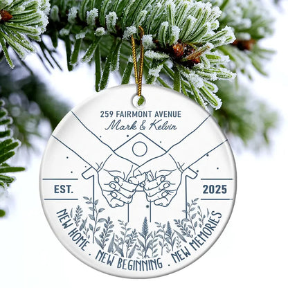 New Home New Beginning - Personalized Ceramic Ornament Holding Hands Couple Gift