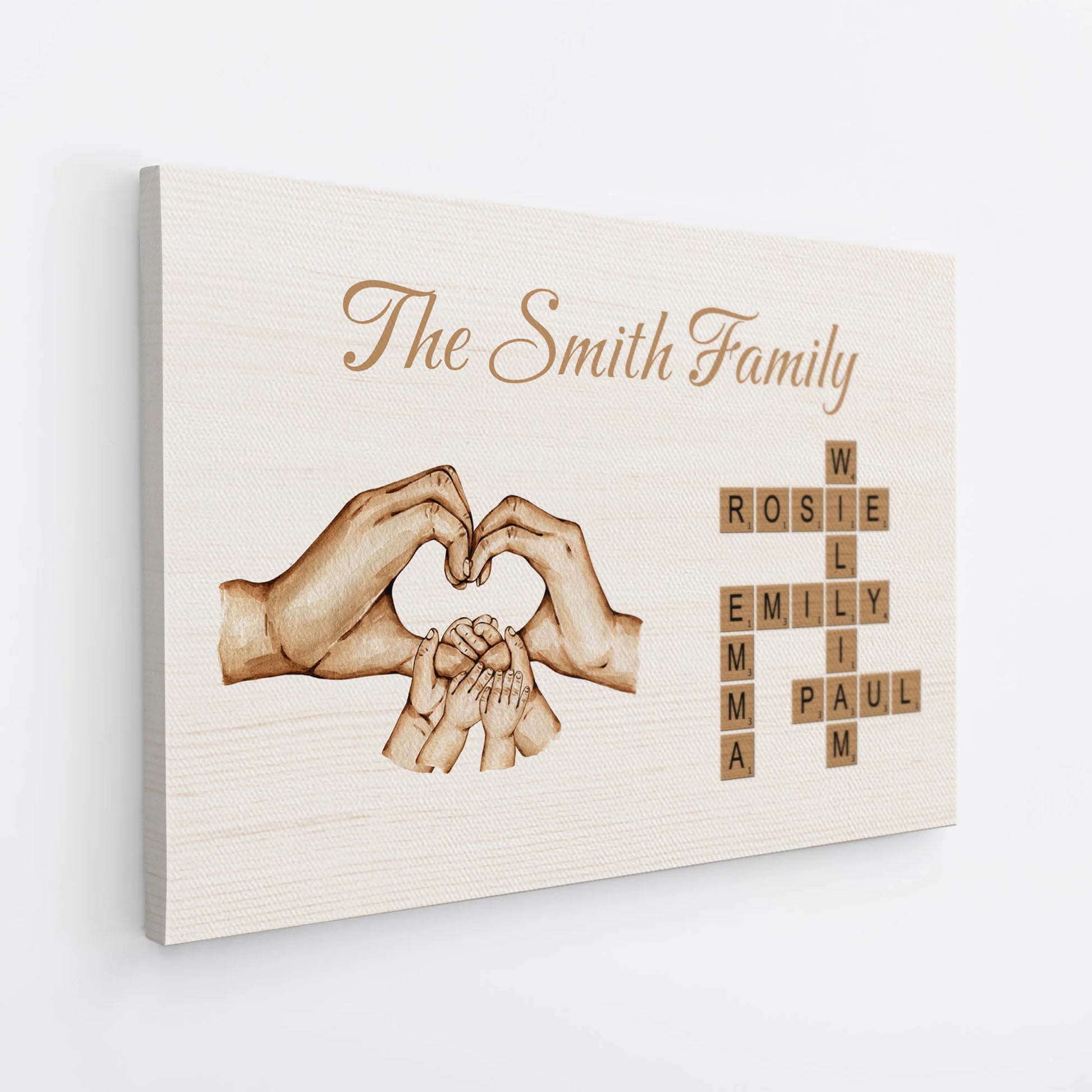 Hands Holding Personalized Family Crossword Canvas / Poster - Custom Keepsake Wall Decor